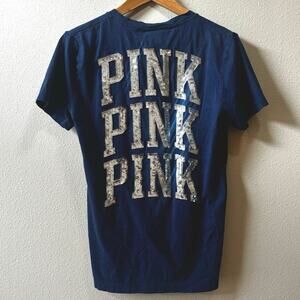 Victoria’s Secret PINK Navy Blue Silver Sequin Tee Size XS